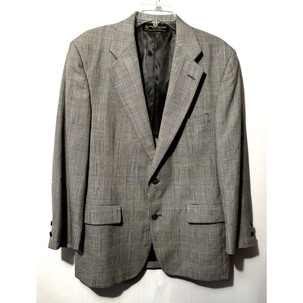 Vintage Brooks Brothers Wool Glen Check Plaid Sport Coat Blazer 40R Gray Black